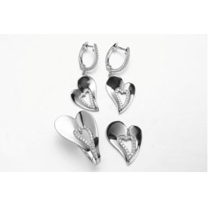 China Telesthesia Sterling Silver Double Heart Necklace Cubic Zirconia on sale