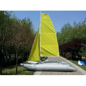 China Yellow PVC  Inflatable Sailing Boat 4.5m T6 Aluminum Mast With Two Sails on sale