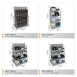 Retail Display Rack Grey Wooden Island Cabinet For Smart Store Rack Premium Shop