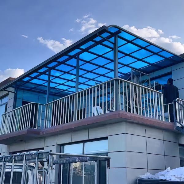 Quality Aluminum Frame And Blue Solid Sheet Roofing DIY Polycarbonate Awning For Homes And Commercial Buildings wholesale
