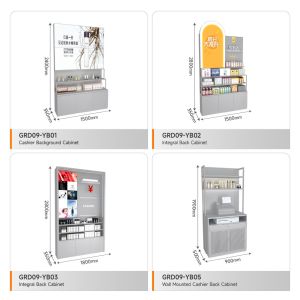 Retail Shop Table Grey Wooden Cash Register With Light Box For Visual Merchandis