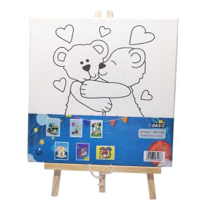 Kids Drawing Pre Printed Stretched Canvas Art Set With Tabletop Easel Custom