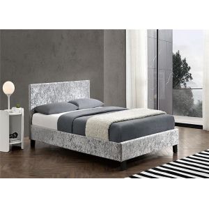 SF833 Queen Size Upholstered Bed Frame Grey Crush Velvet Fabric With Headboard