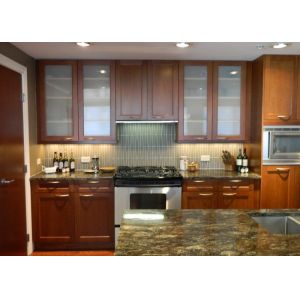 China Ancient Solid Wood Kitchen Cabinets , Hanging Kitchen Wall Cabinets With Quartz Stone Countertop on sale