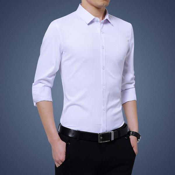 Turn-down Collar Plus Size Men's T-shirts Solid Color Long Sleeve Dress Shirts