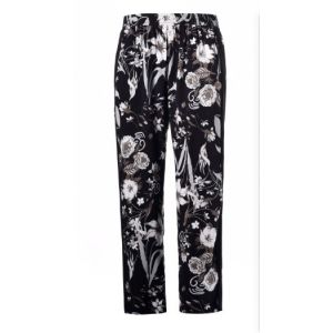 China Flower Printed Ladies Slim Fit Trousers Women Long Straight Trouser With Elastic Waistband on sale