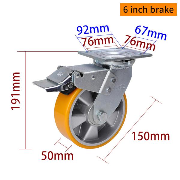Heavy Duty Castors 150mm 6 Inch Swivel Caster With Brake 736-86A
