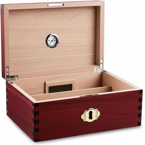 Hinged Closure Handmade Wood Cigar Box 50 Cigar Sizes With Hygrometer