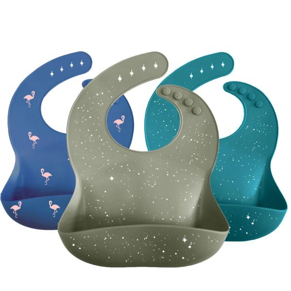 Quality LFGB Printed Pattern Silicone Catcher Bib Personalized Silicone Bib With Pocket wholesale