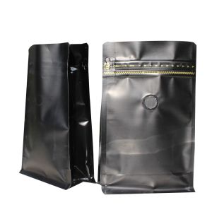 China Custom Printed Doypack Resealable Black Matte  Coffee Bag with Valve on sale