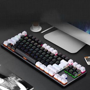 87 Keys Double Injection Keycap Red Axis Wired Keyboard With Metal Panel for