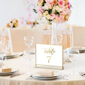 Clear Acrylic Table Number Holders With Gold Borders Double Sided 7 X 5 Inches