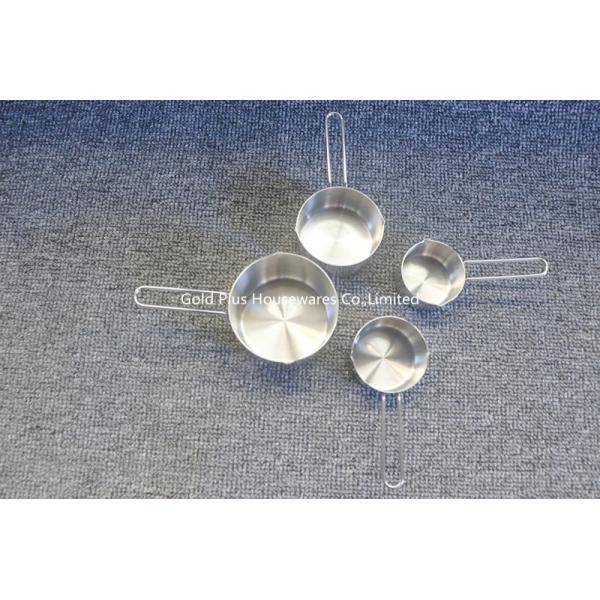 Kitchen accessories 4 pcs stainless steel measuring cups and measuring spoons silver round narrow measuring solid scoop