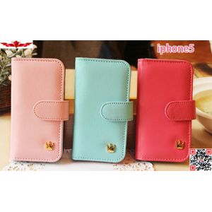 New Arrival Crown Type PU Flip Leather Cover Case For Iphone 4 4S 5 5S Multi