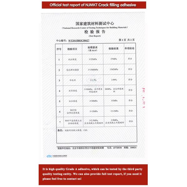 Construction Crack Filling Adhesive with Self-adhesive and Chemical Anchor Technology