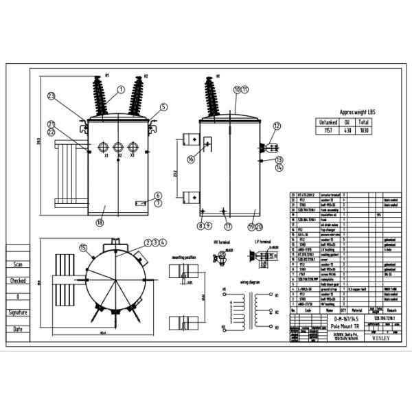 ANSI Standard Single Phase Oil Immersed Transformers 167KVA 34.5KV Pole Mounted Transformer Power