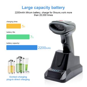 Bluetooth Wireless Barcode Scanner 1D 2D QR Code With Smart Charging Base Cradle