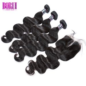 Unprocessed Loose Wave 3 Bundles With Closure , Virgin Human Hair Bundles