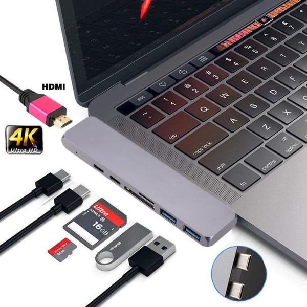 Quality Amazon 2018 Aluminum Thunderbolt 3 USB-C Hub USB Driver 7 Ports Dual Type C Hub 4K Type C 100W PD charging wholesale