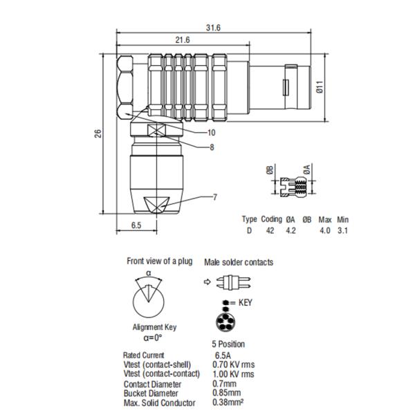 3 Pin To 7 Pin Male Quick Connector B Series SRD.THG.1B.304 Elbow 90 Degree Plug Connector