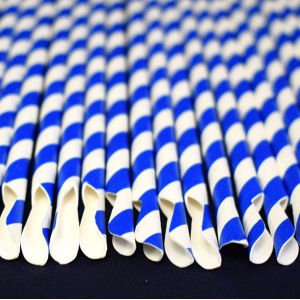 China Earth Friendly Paper Spoon Straws Non Toxic Disposable Blue Paper Straws on sale