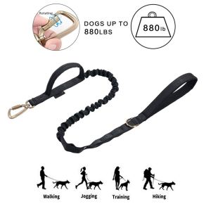 Elastic Braided Nylon Rope Dog Leash Tactical K9 Training With 2 Control Handle