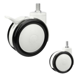 China 5'' Twin Wheel Medical Casters 125KG Black PU Threaded Stem Swivel Locking Hospital Bed Wheels on sale