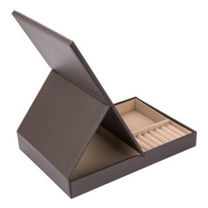 Brown Luxury Jewelry Display Box With Mirror Durable Customized Logo / Size