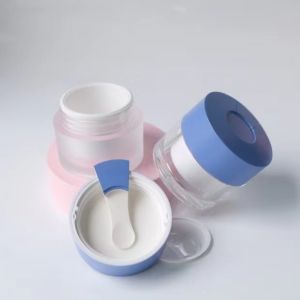 15/30/50g Clear Double-Wall Cosmetic Cream Jar with Built-in Hygienic Spoon for