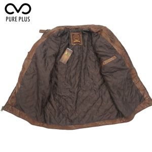 Ultralight Cognac PU Mens Brown Padded Jacket With Quited Lining