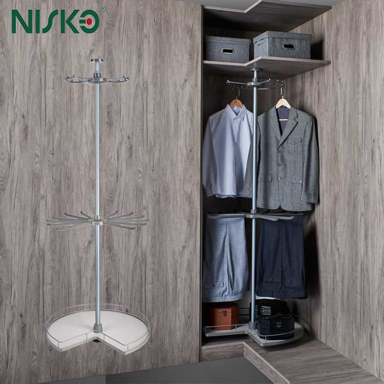 Cheap Rotating Closet Rod Revolving Baskets Corner Carousel Wardrobe Accessories for sale