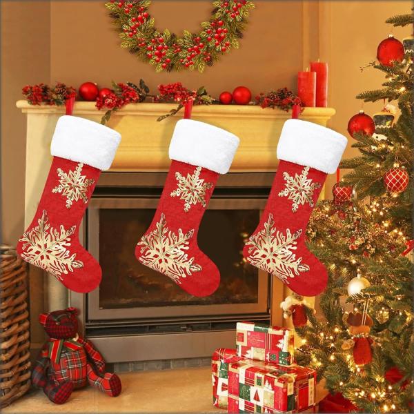 3PC Christmas Stocking,Sequin Hanging Stocking Decorations Christmas Party Family Decor (white)