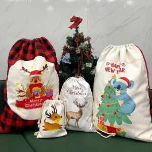 Custom Logo Linen Sublimation Drawstring Bag Santa Sacks Sublimation Blank