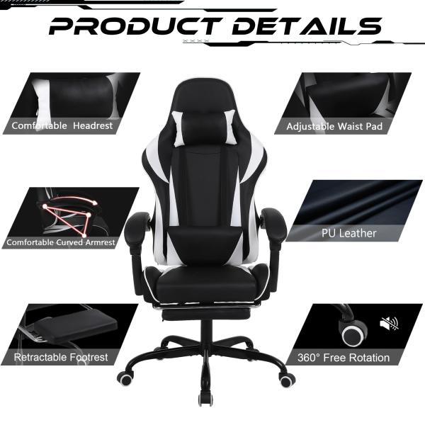 Iron High Back Racing Style Ergonomic Gaming Chair with Lumbar Support and Footrest
