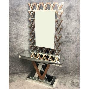 Cheap Sparkly silver mirrored console table LV bronze mirror decorative hallway table for living room for sale