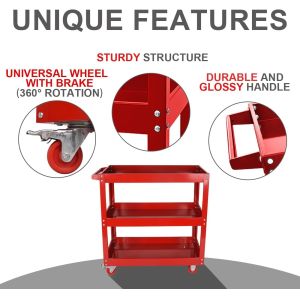 Heavy Duty 3-Tier Mechanic Storage Cart Utility Cart with Handle Bar and Brake