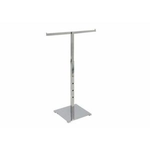 Brushed Steel Material Garment Display Stands With Wooden Bottom