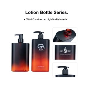 350/400ml Black Red Gradient smooth Rectangle with black pump for Shampoo Lotion