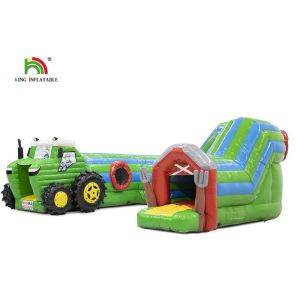 Cheap Logo Printing Green 6.5m Tractor Inflatable Obstacle Course For Party for sale