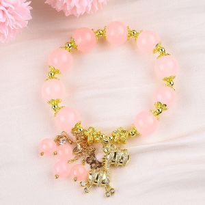 Custom 12mm Pink Rose Quartz Bead Bracelet With Deer Charm