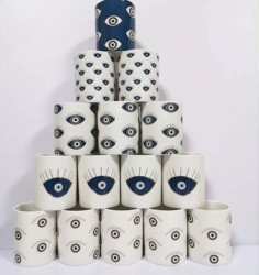 Eye Pattern Candle Ceramic Containers With Letterpress Printing Gravure Printing