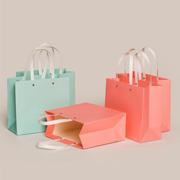 Quality Ribbon Pantome Paper Shopping Bags With Handles Custom Made wholesale