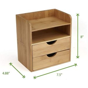 Customized Logo Acceptable 4-Tier Bamboo Box Desk Organizer with 2 Drawers