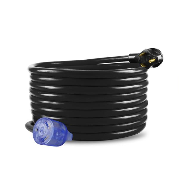 30Amp Heavy Duty RV Extension Cord 10 AWG ETL Listed 50ft TT-30P to TT-30R with LED Indicator and Easy Unplug Design