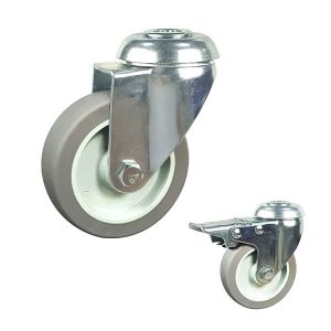 3" Soft Wheel Total Lock Rotating Swivel Threaded Stem Grey TPR Casters