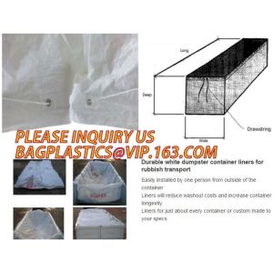 21'Lx8'Wx8'H PE drawstring dumpster container liners for 4mil open top white