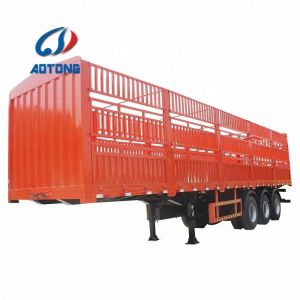 60 Ton 3 Axle Open Cargo Flatbed Stake Fence Trailer with 13mm Thickness Leaf