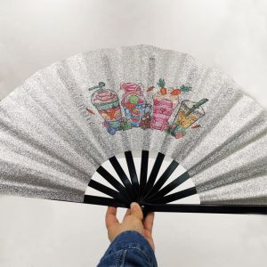 13 Inch Silver Glitter Blank Polyester Sublimation Fan Foldable Sublimation Hand