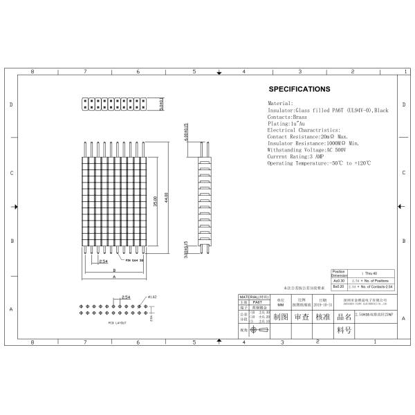 Gold Plated Box Packaging PH2.54mm L=44,14 Pieces Of Plasitic 2*11P DIP/180°