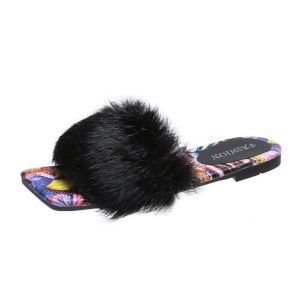 Outdoor Slider Sandals Slides White Custom Soft Raccoon Fur Slipper Wholesale